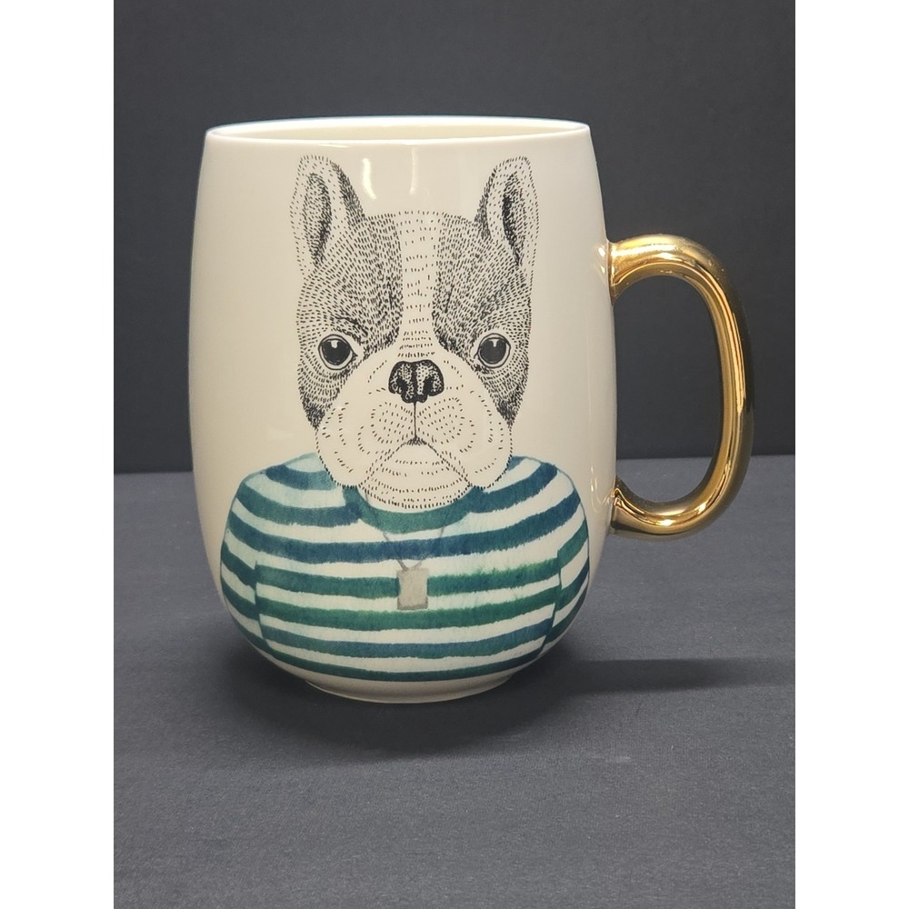 Pier 1 Imports French Bulldog Mug Gold Handle Limited Edition Dog Coffee Cup